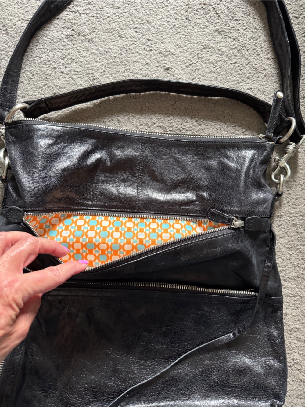 HOBO Black Leather Crossbody Bag with Silver Hardware - Picture 4 of 10